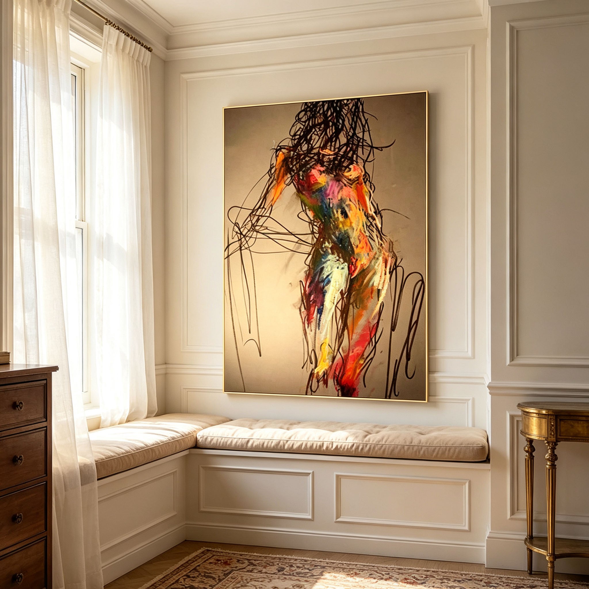 Abstract Figure Wall Art, Colorful Expressionist Human Form Painting, Large Vibrant Figurative Canvas Art, Modern Art Collection Bedroom Decor