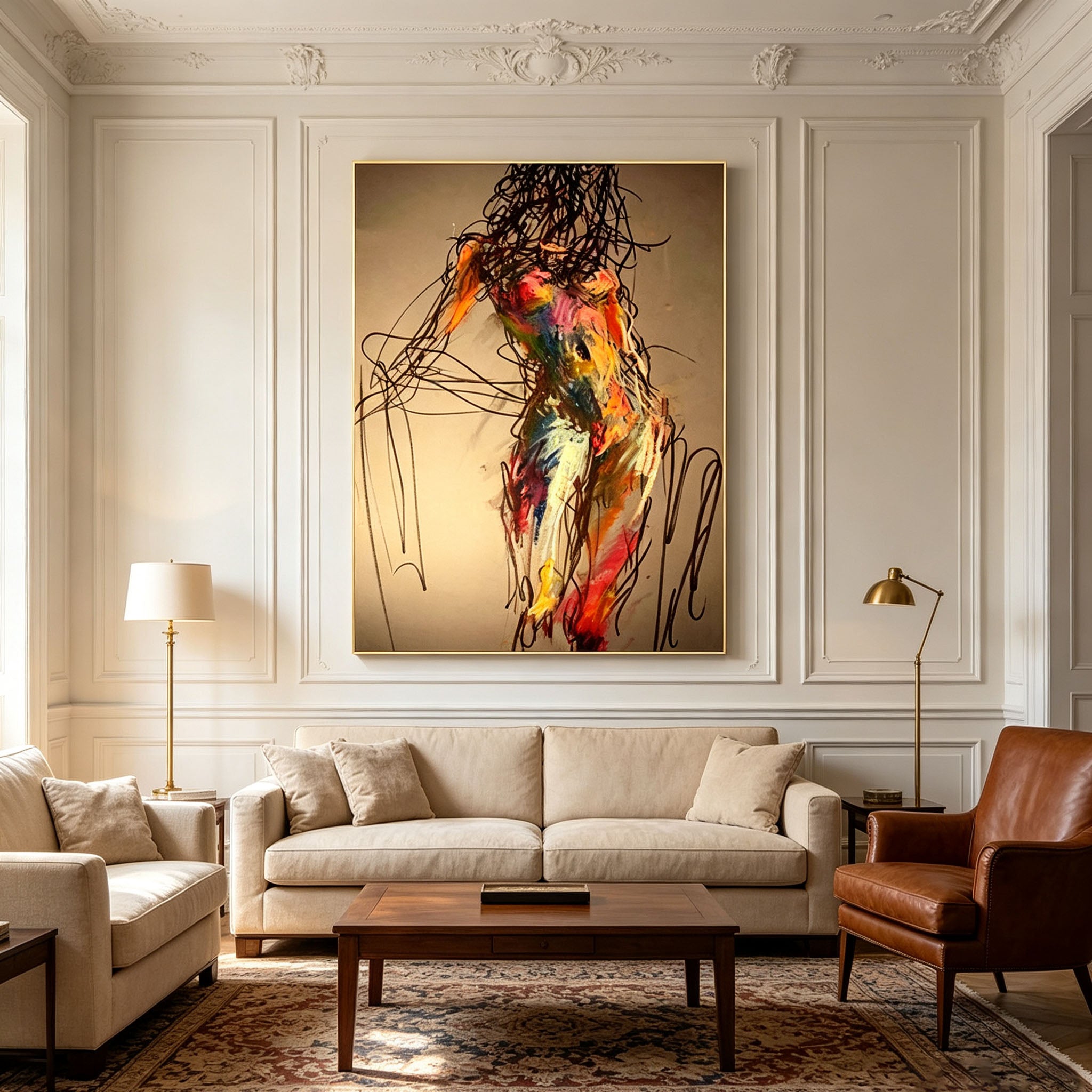 Abstract Figure Wall Art, Colorful Expressionist Human Form Painting, Large Vibrant Figurative Canvas Art, Modern Art Collection Bedroom Decor