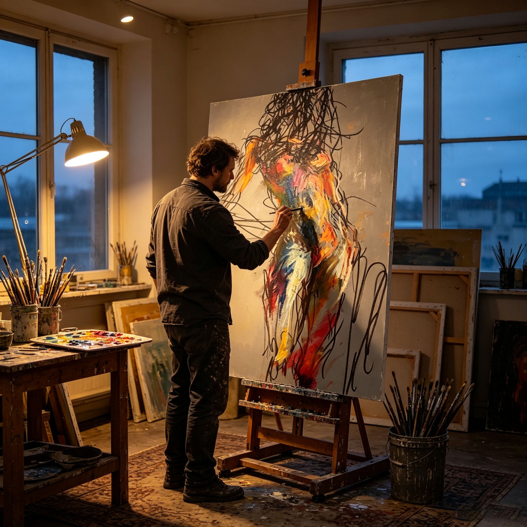 Abstract Figure Wall Art, Colorful Expressionist Human Form Painting, Large Vibrant Figurative Canvas Art, Modern Art Collection Bedroom Decor