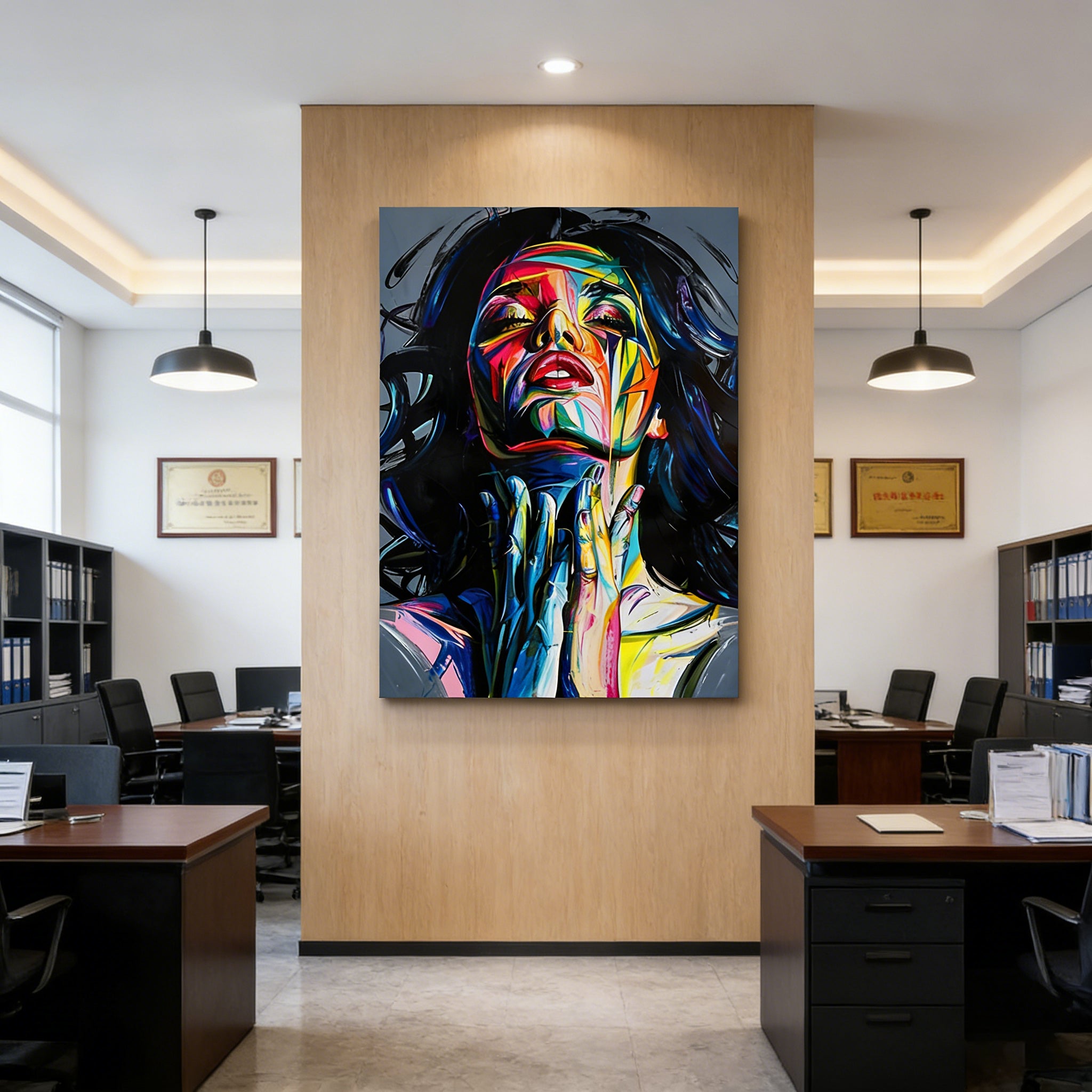 Vibrant Abstract Portrait Hand-Painted Oil Painting – Bold Palette Knife Woman’s Face Canvas for Modern Art Lovers