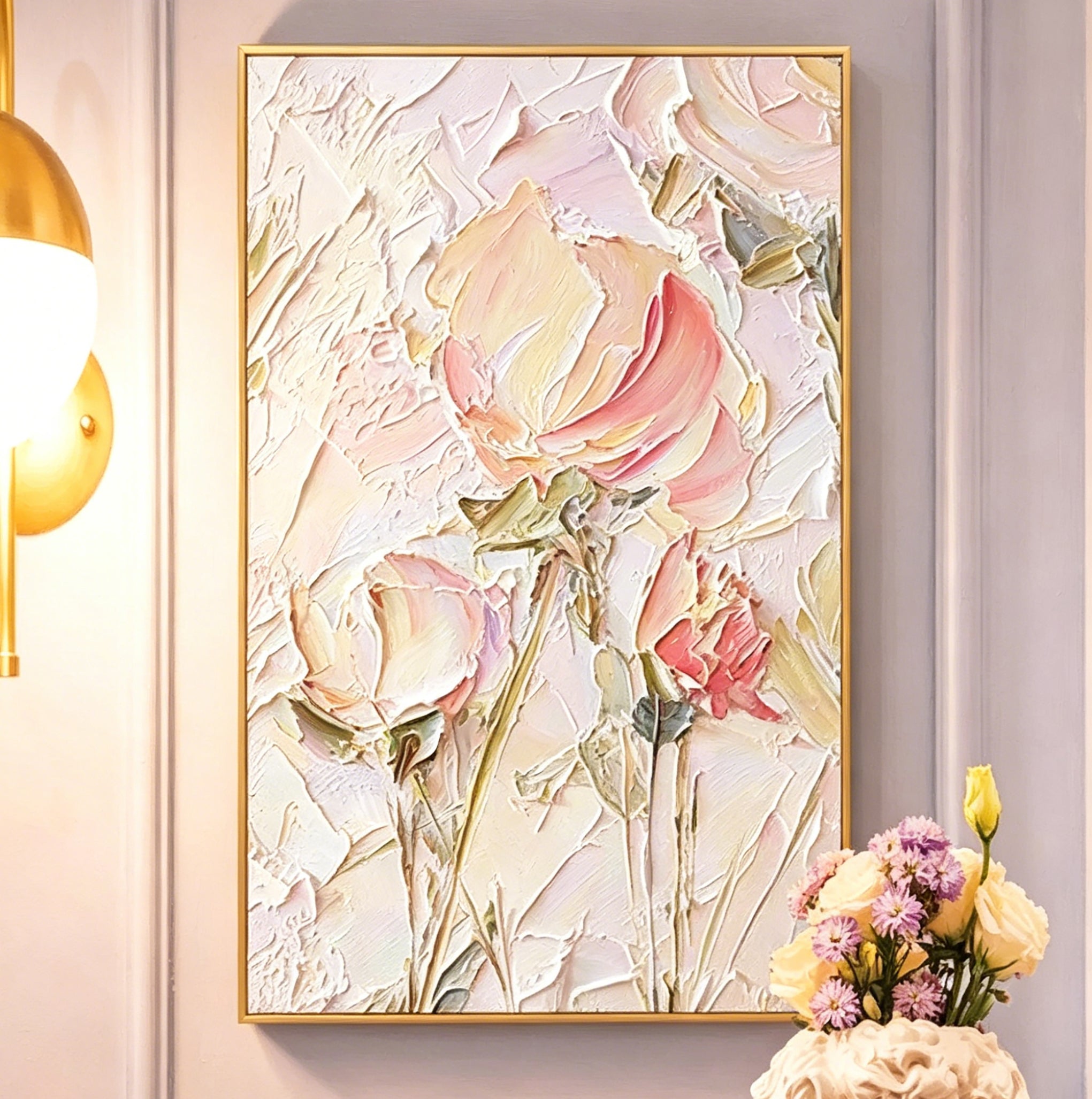 Hand-Painted "Petal Whisper" Oil Painting – Textured Floral Statement Canvas for Serene Interiors