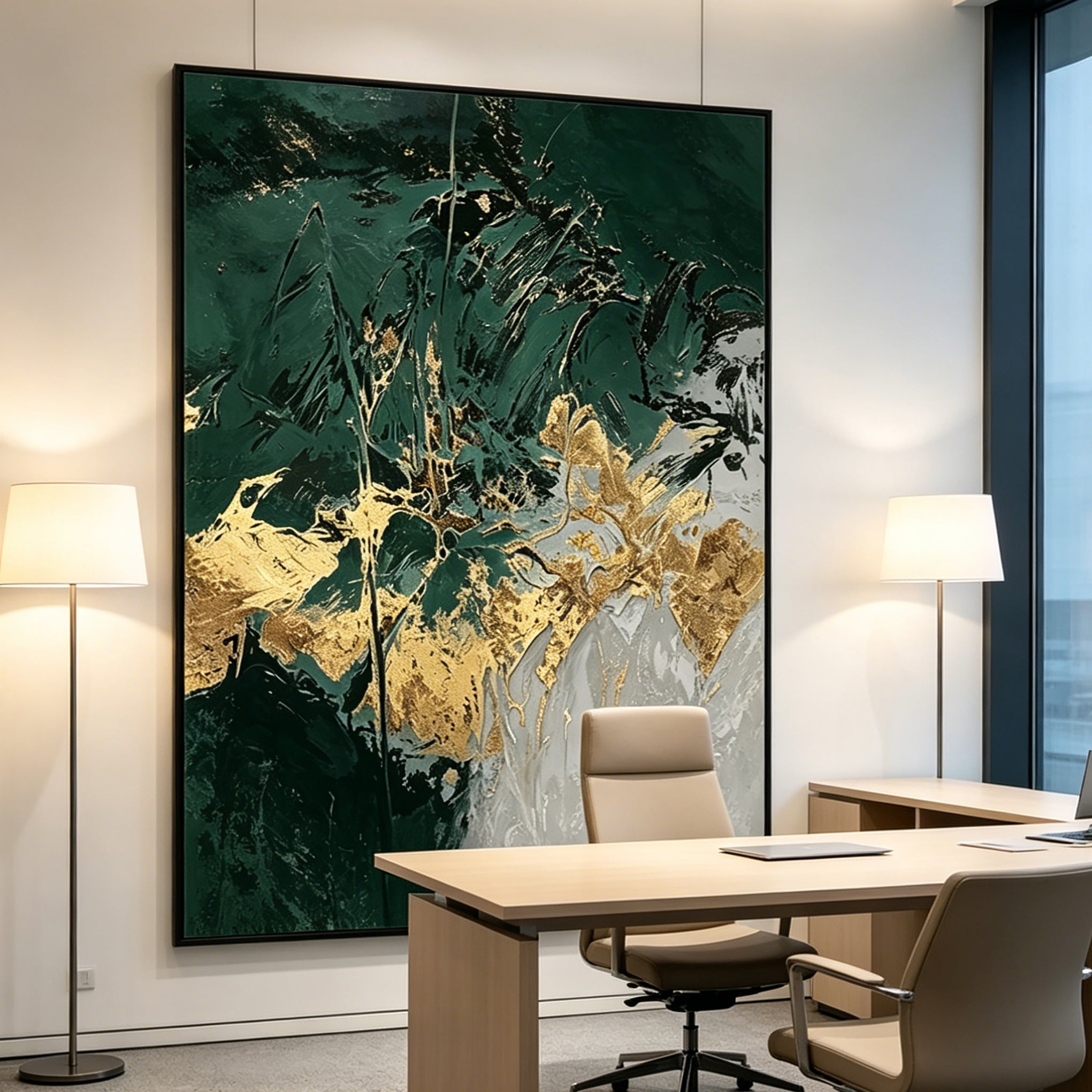 Hand-Painted "Verdant Eclat" Oil Painting – Textured Abstract Statement Canvas for Modern Luxury