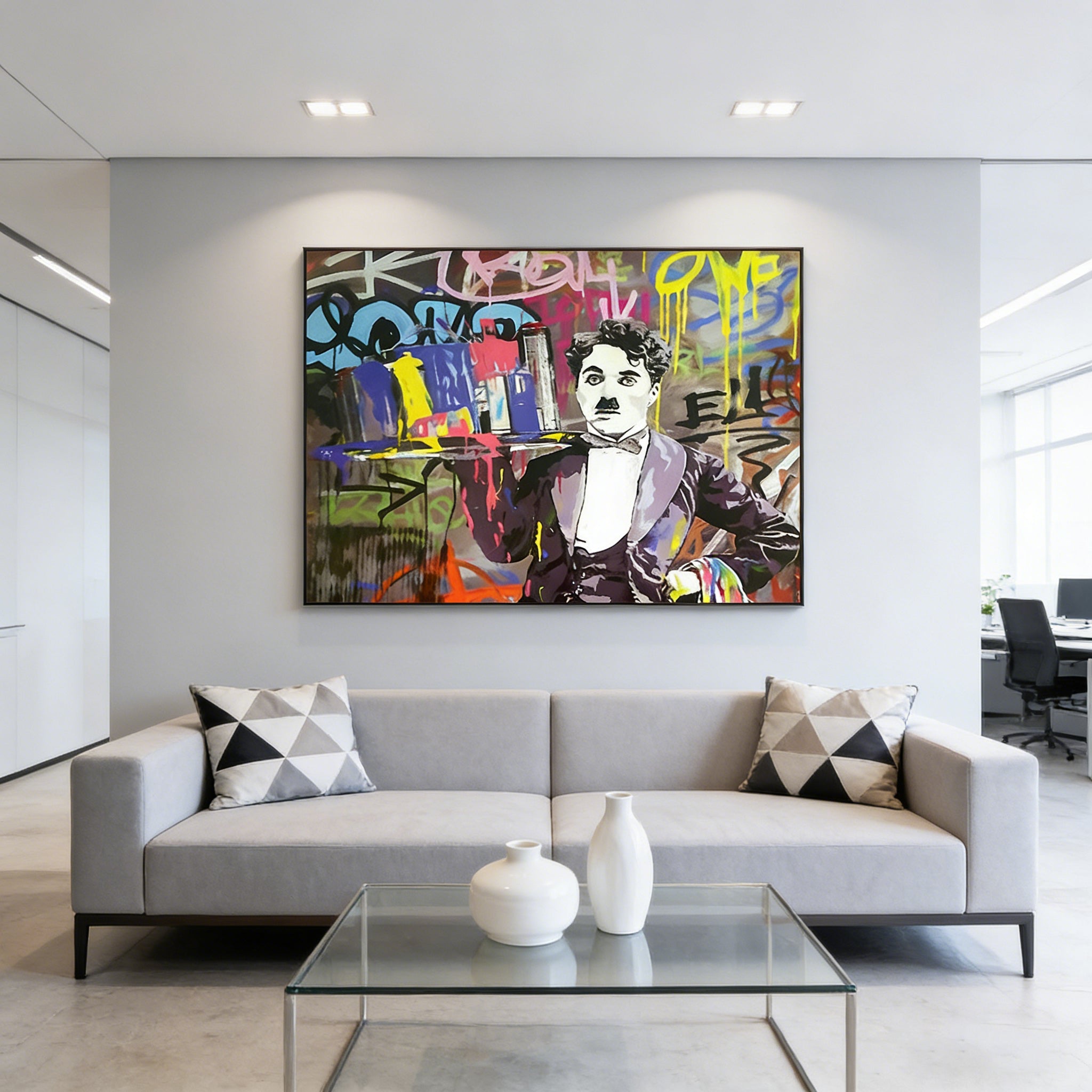 Hand-Painted Pop Art "The Icon" Oil Painting – Bold Graffiti-Inspired Statement Canvas for Urban Spaces