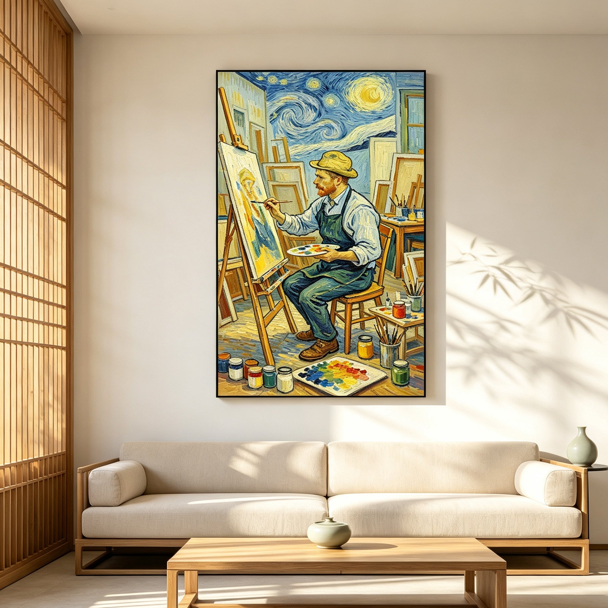 Hand‑Painted Painter In Studio Scene Oil Painting | Vibrant Impressionist Style Wall Art