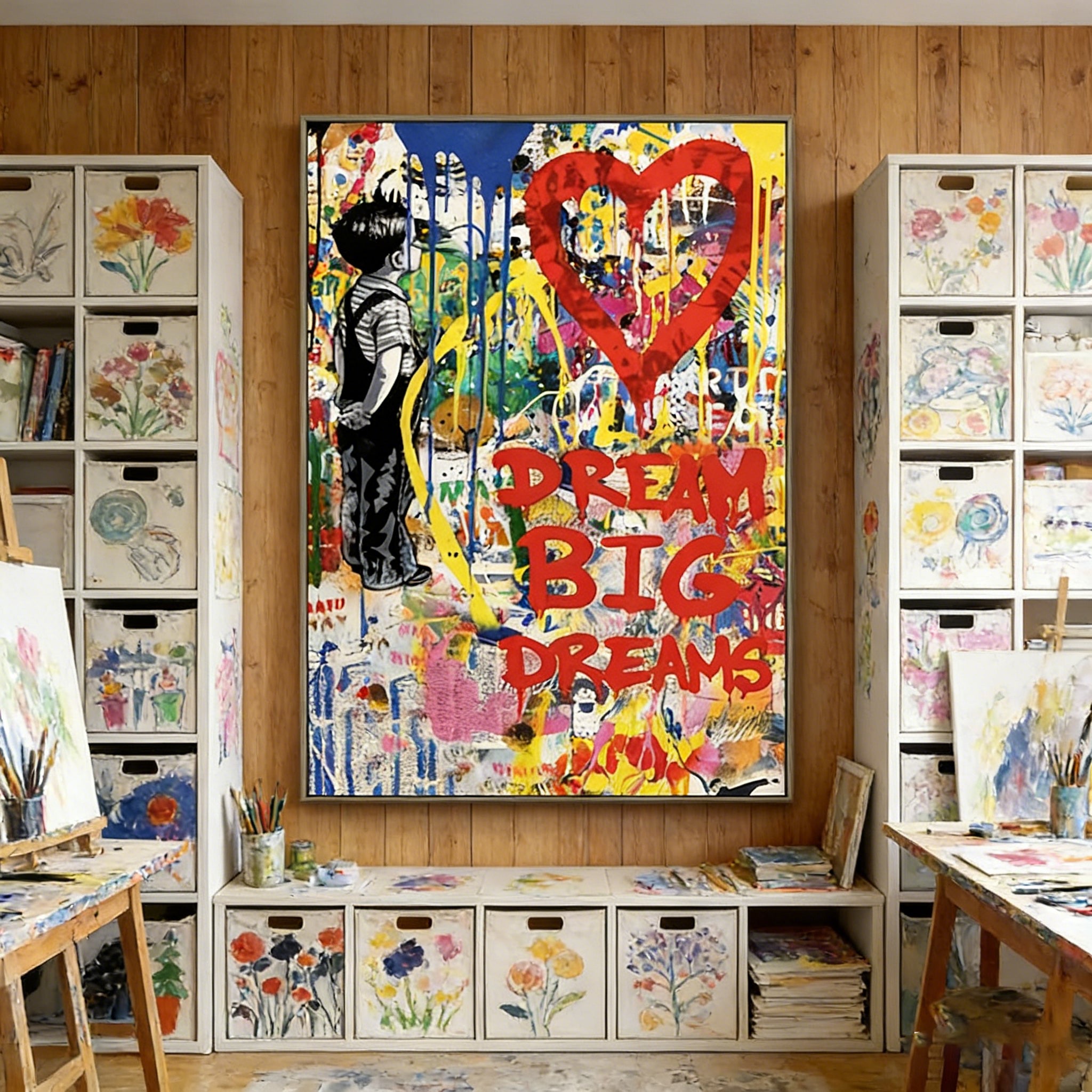 Stretched Hand-Painted "Urban Whisper" Oil Painting – Textured Graffiti-Inspired Statement Canvas for Modern Spaces