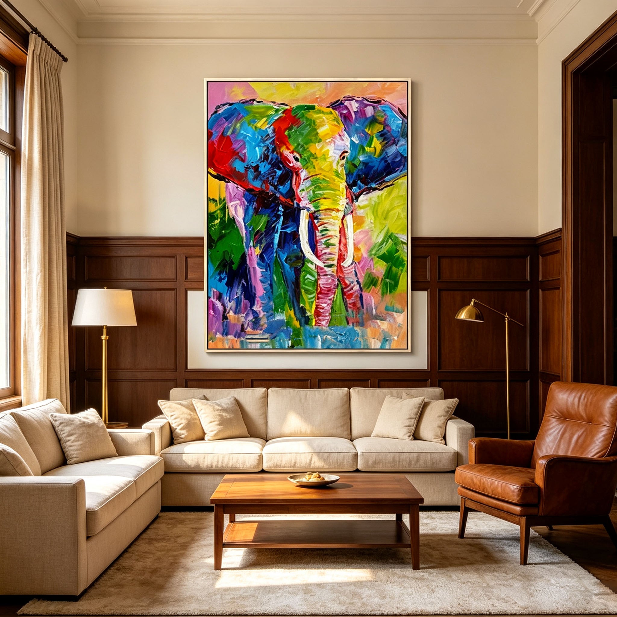 Colorful Elephant Canvas Wall Art | Vibrant Abstract Animal Oil Painting for Living Room Home Decor