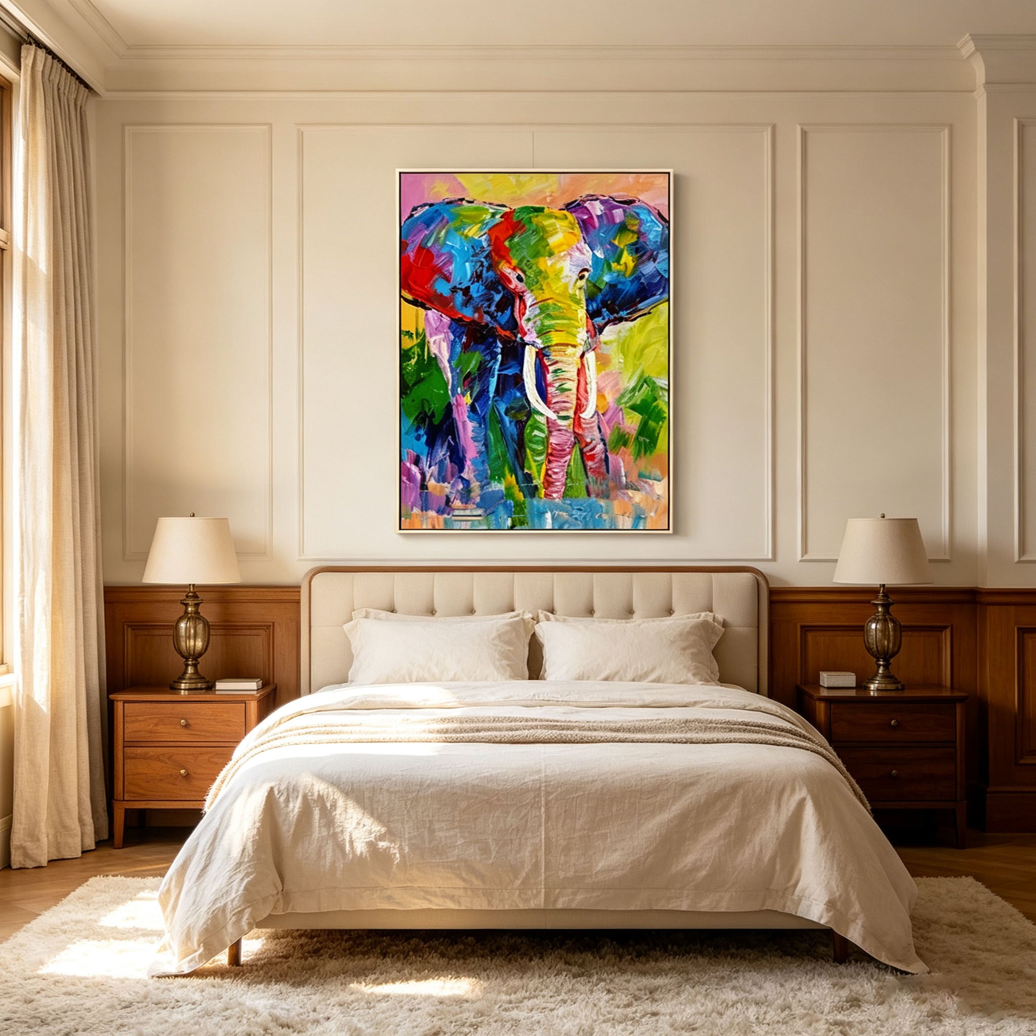 Colorful Elephant Canvas Wall Art | Vibrant Abstract Animal Oil Painting for Living Room Home Decor