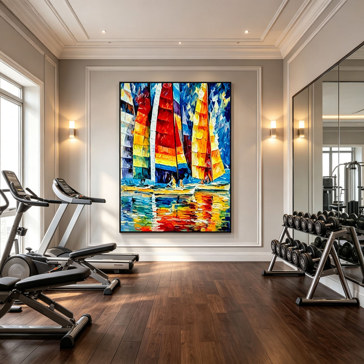 Colorful Sailboat Wall Art, Abstract Sailing Boat Ocean Painting, Large Vibrant Seascape Canvas, Modern Nautical Living Room Gym Decor