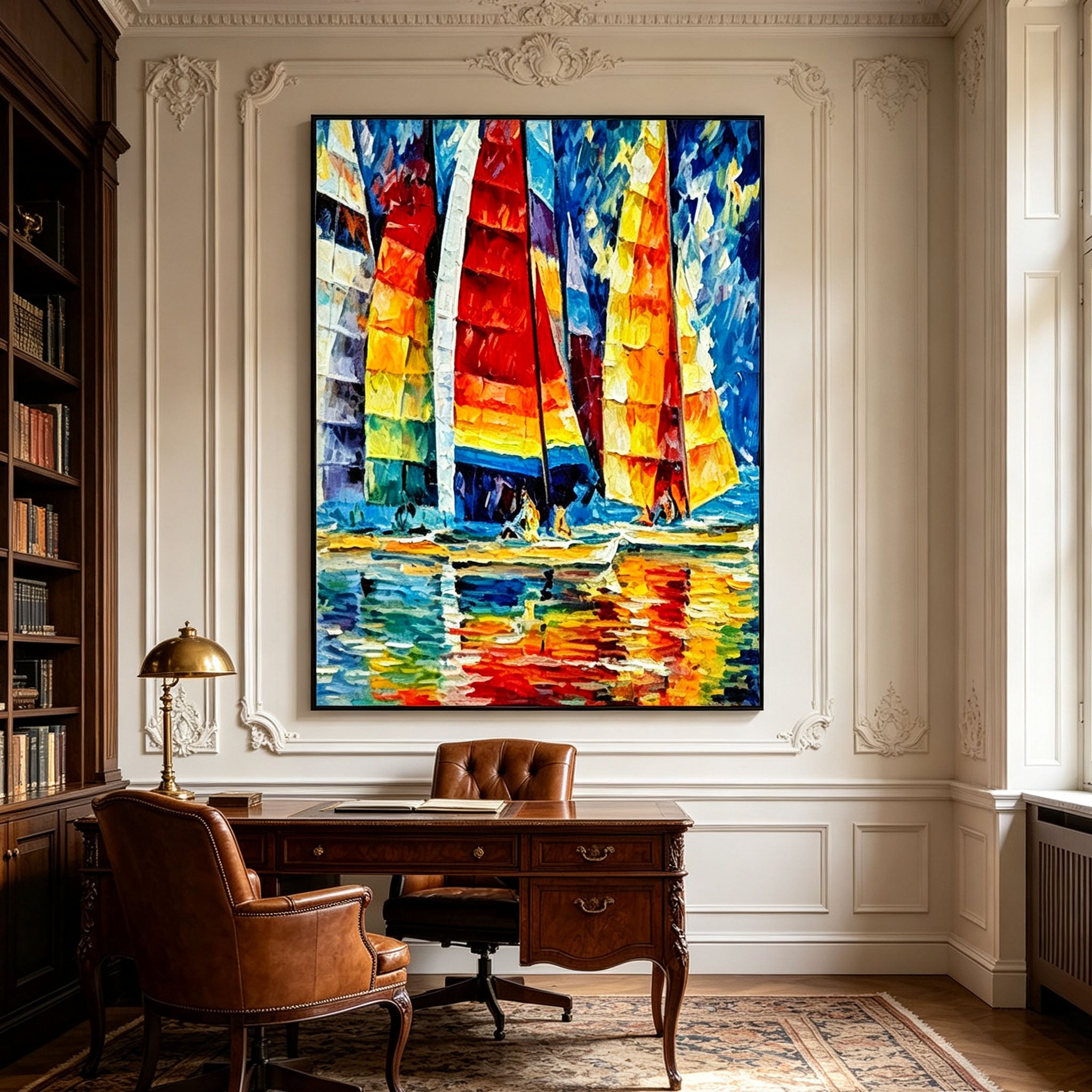 Colorful Sailboat Wall Art, Abstract Sailing Boat Ocean Painting, Large Vibrant Seascape Canvas, Modern Nautical Living Room Gym Decor