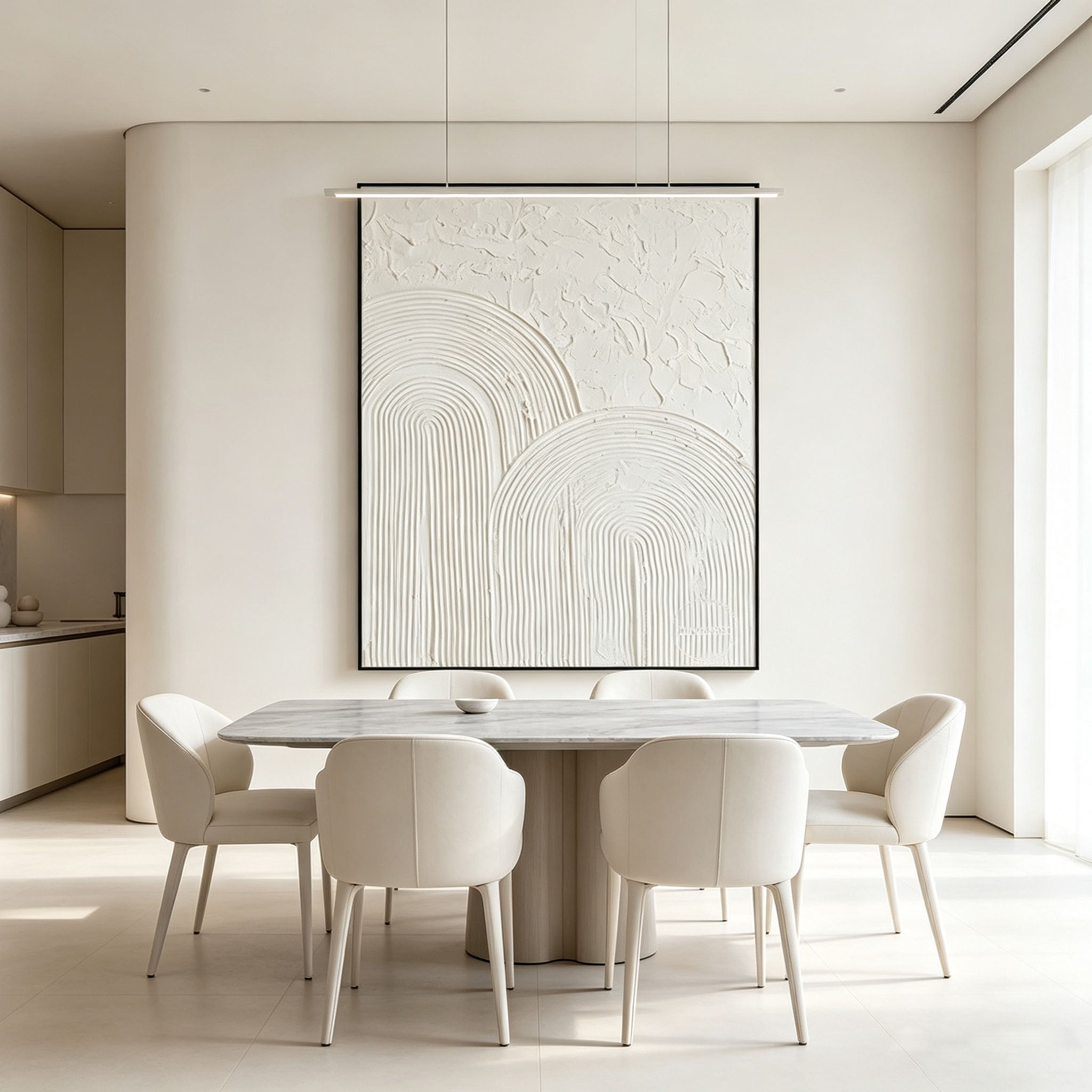 White 3D Textured Wall Art, Minimalist Arched Texture Canvas Painting, Large Cream White Sculptural Art, Modern Minimalist Bedroom Decor