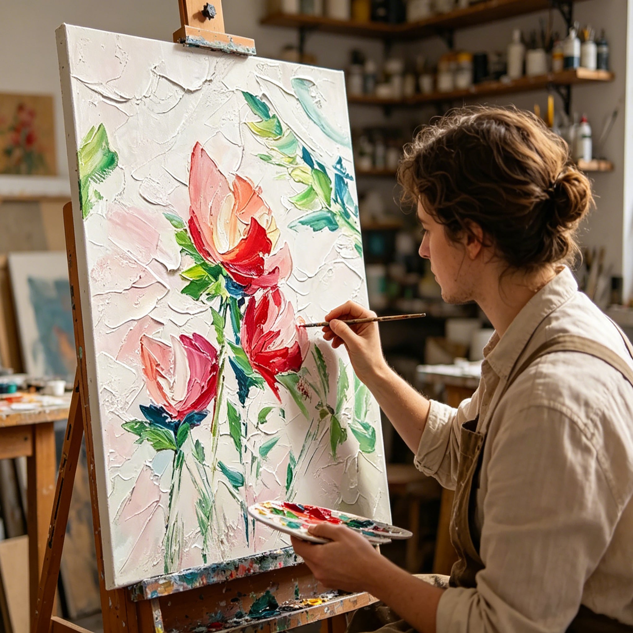 Hand-Painted "Blush Serenade" Oil Painting – Textured Floral Statement Canvas for Romantic Interiors