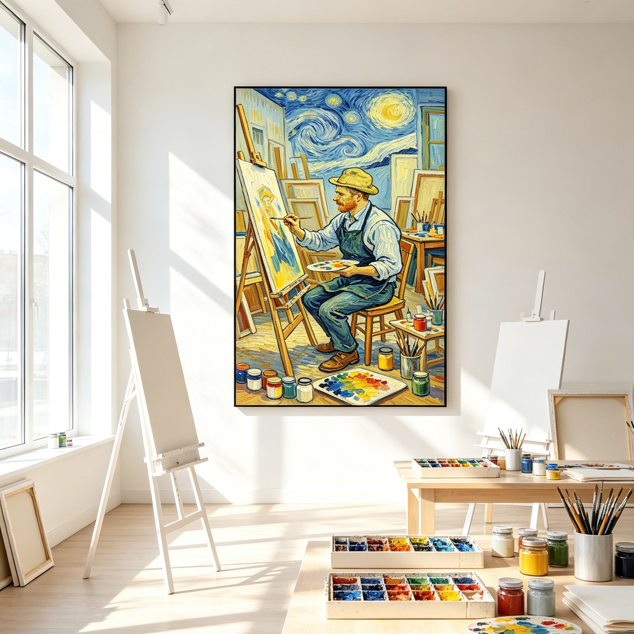 Hand‑Painted Painter In Studio Scene Oil Painting | Vibrant Impressionist Style Wall Art