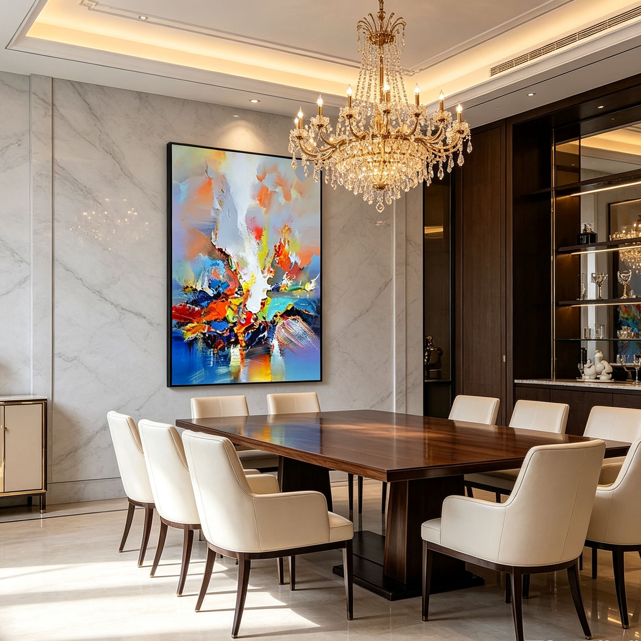Colorful Abstract Wall Art, Blue Red Orange Yellow Oil Painting, Large Expressive Canvas, Statement Office Study Living Room Decor