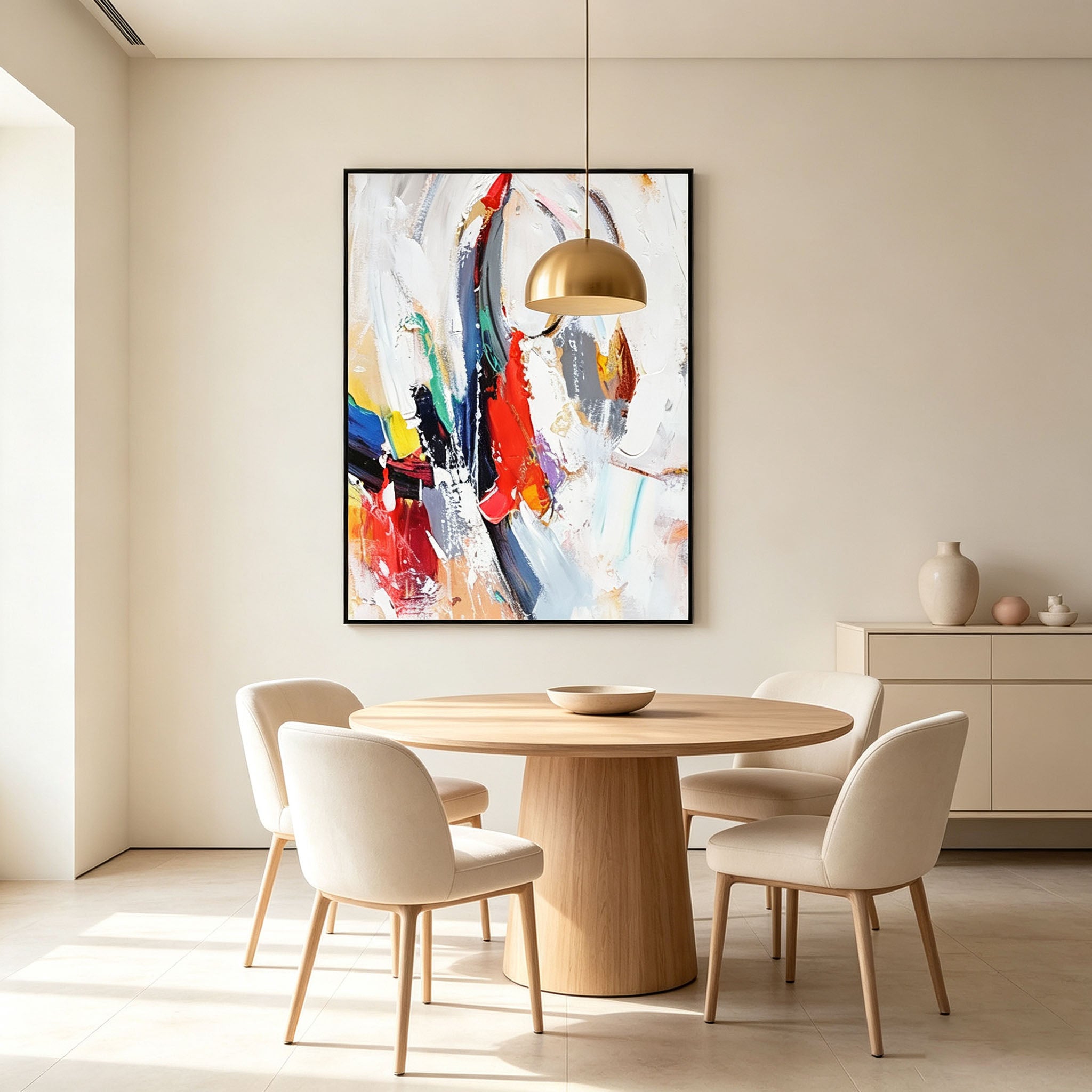 Colorful Abstract Wall Art, White Base Multicolor Impasto Oil Painting, Large Red Blue Yellow Green Canvas, Modern Bedroom Living Room Decor