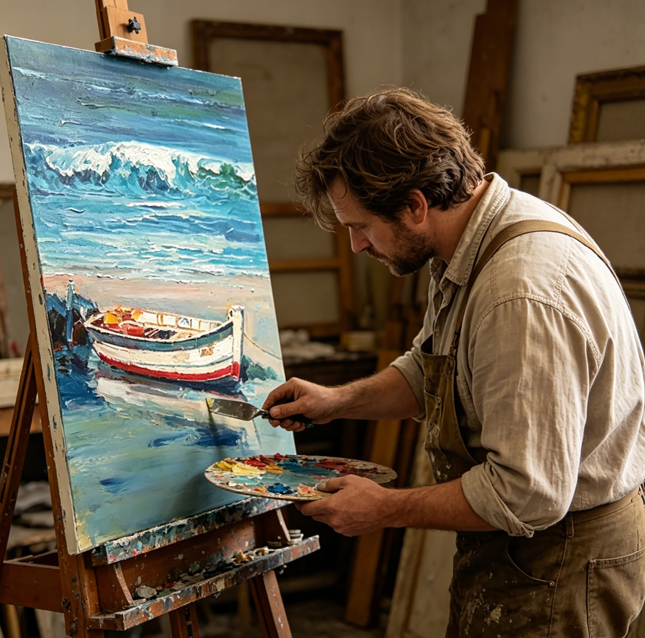 Hand-Painted "Harbor Moonlight" Oil Painting – Textured Nautical Statement Canvas for Coastal Elegance