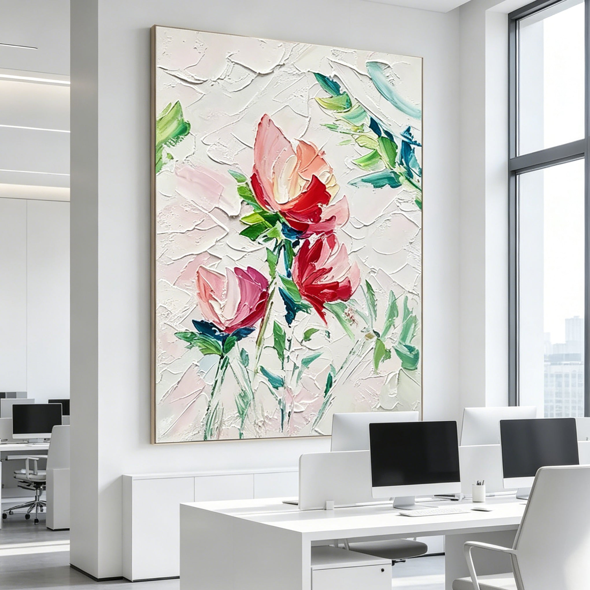 Hand-Painted "Blush Serenade" Oil Painting – Textured Floral Statement Canvas for Romantic Interiors