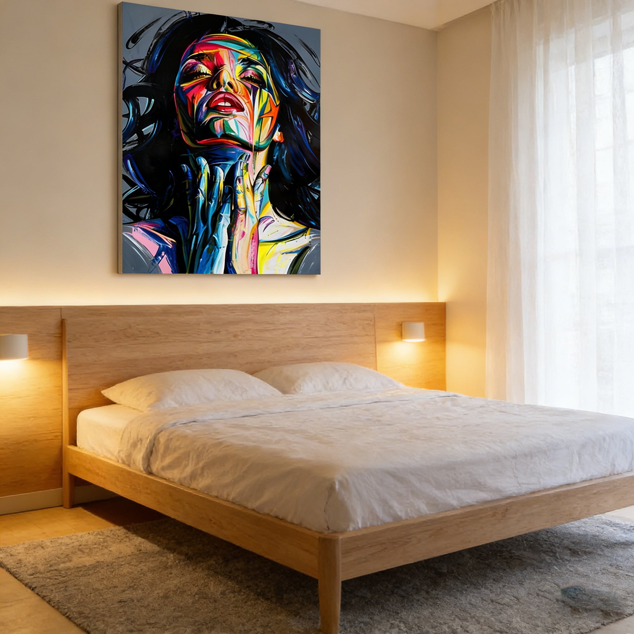 Vibrant Abstract Portrait Hand-Painted Oil Painting – Bold Palette Knife Woman’s Face Canvas for Modern Art Lovers