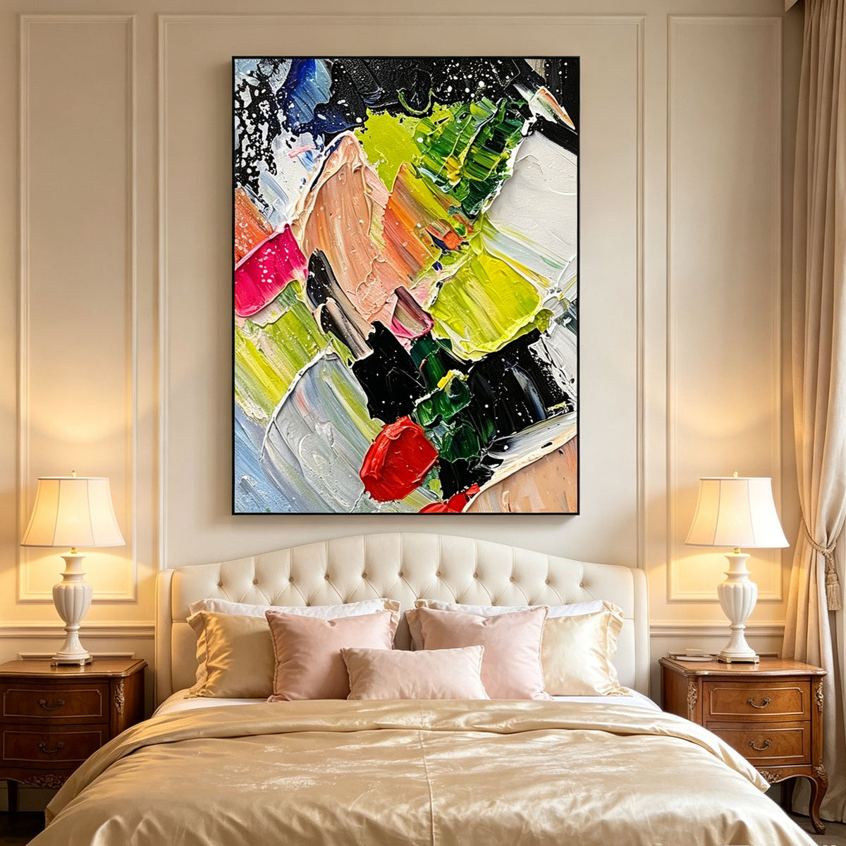 Colorful Abstract Wall Art, Thick Impasto Oil Painting, Multicolor Expressive Canvas, Black White Blue Green Art, Study Decor