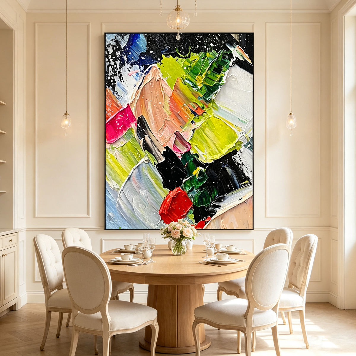 Colorful Abstract Wall Art, Thick Impasto Oil Painting, Multicolor Expressive Canvas, Black White Blue Green Art, Study Decor