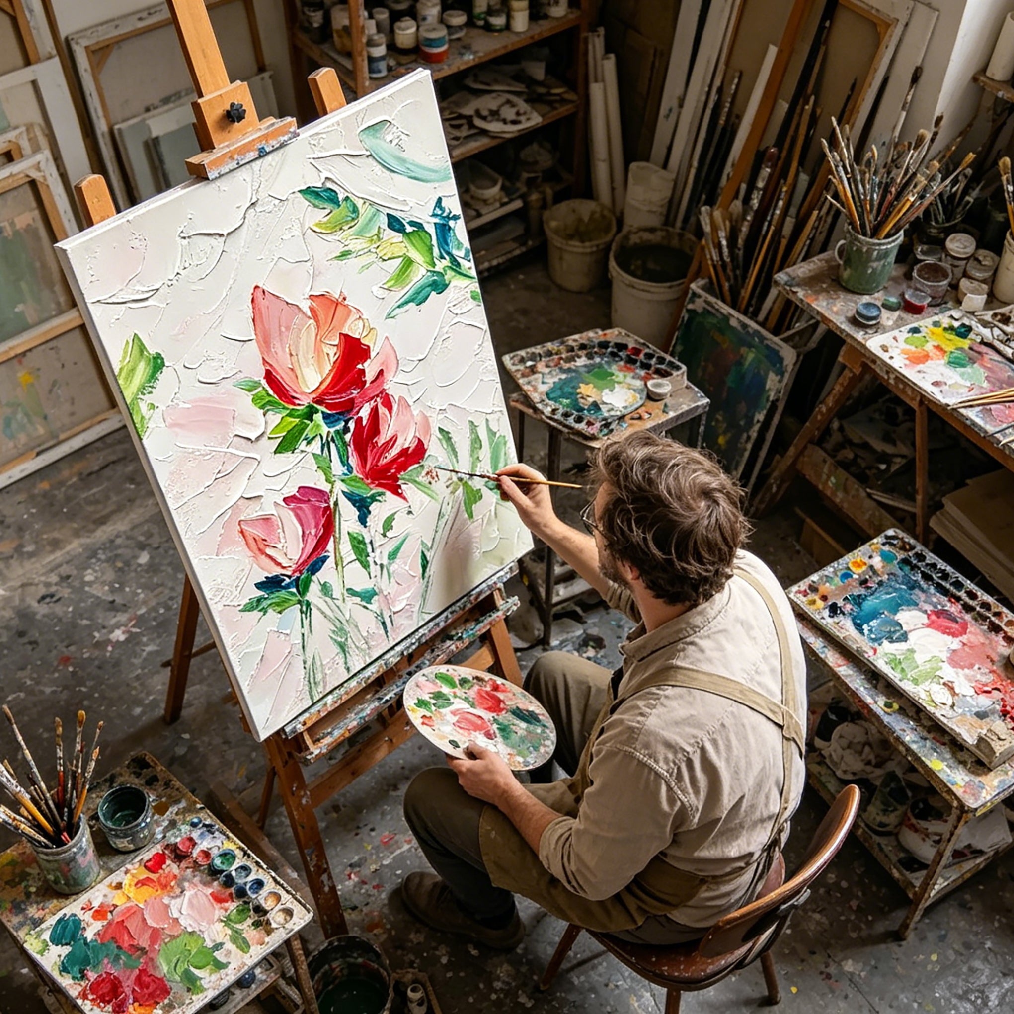 Hand-Painted "Blush Serenade" Oil Painting – Textured Floral Statement Canvas for Romantic Interiors