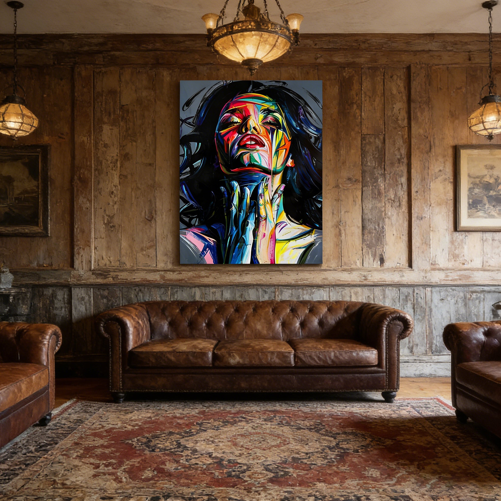 Vibrant Abstract Portrait Hand-Painted Oil Painting – Bold Palette Knife Woman’s Face Canvas for Modern Art Lovers