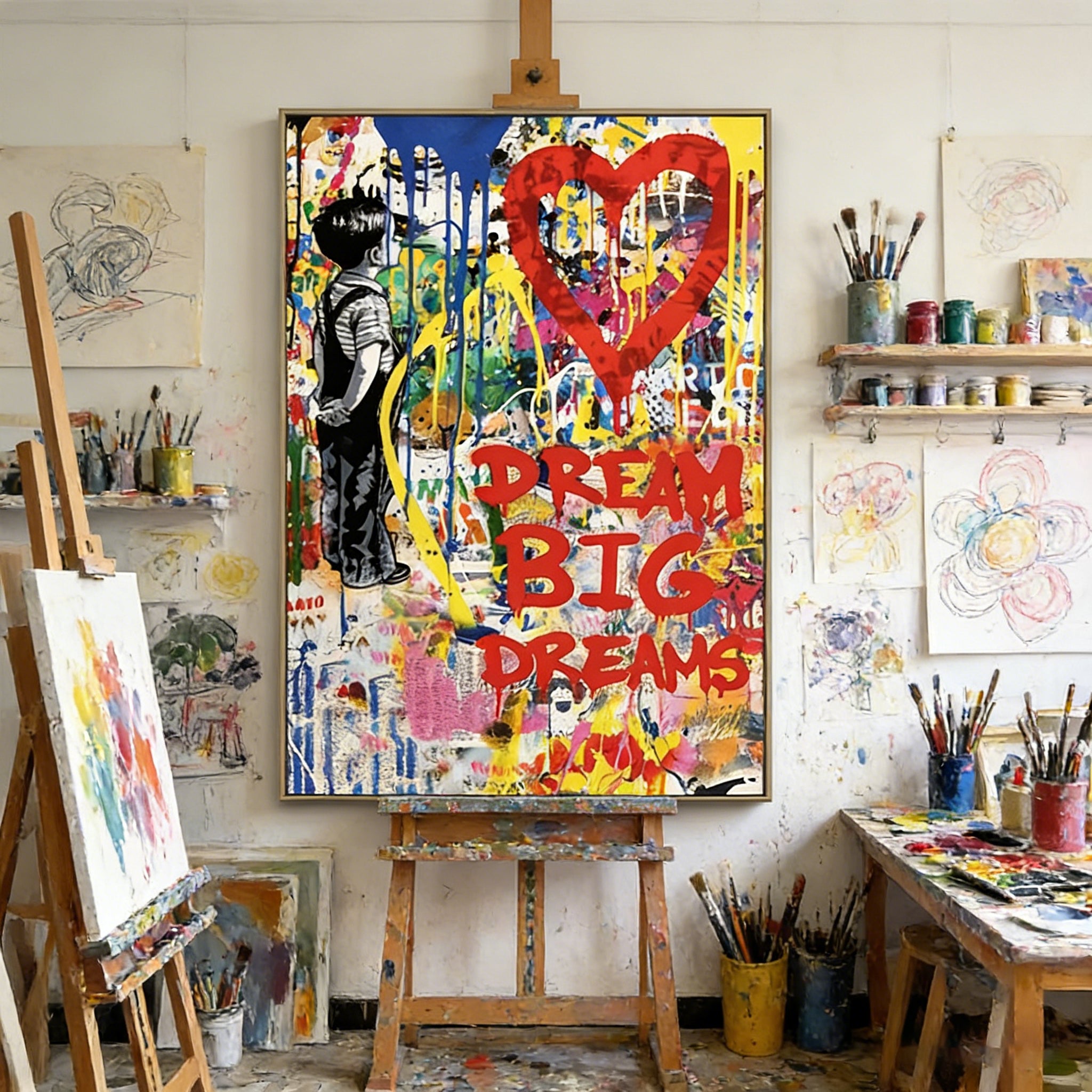 Stretched Hand-Painted "Urban Whisper" Oil Painting – Textured Graffiti-Inspired Statement Canvas for Modern Spaces