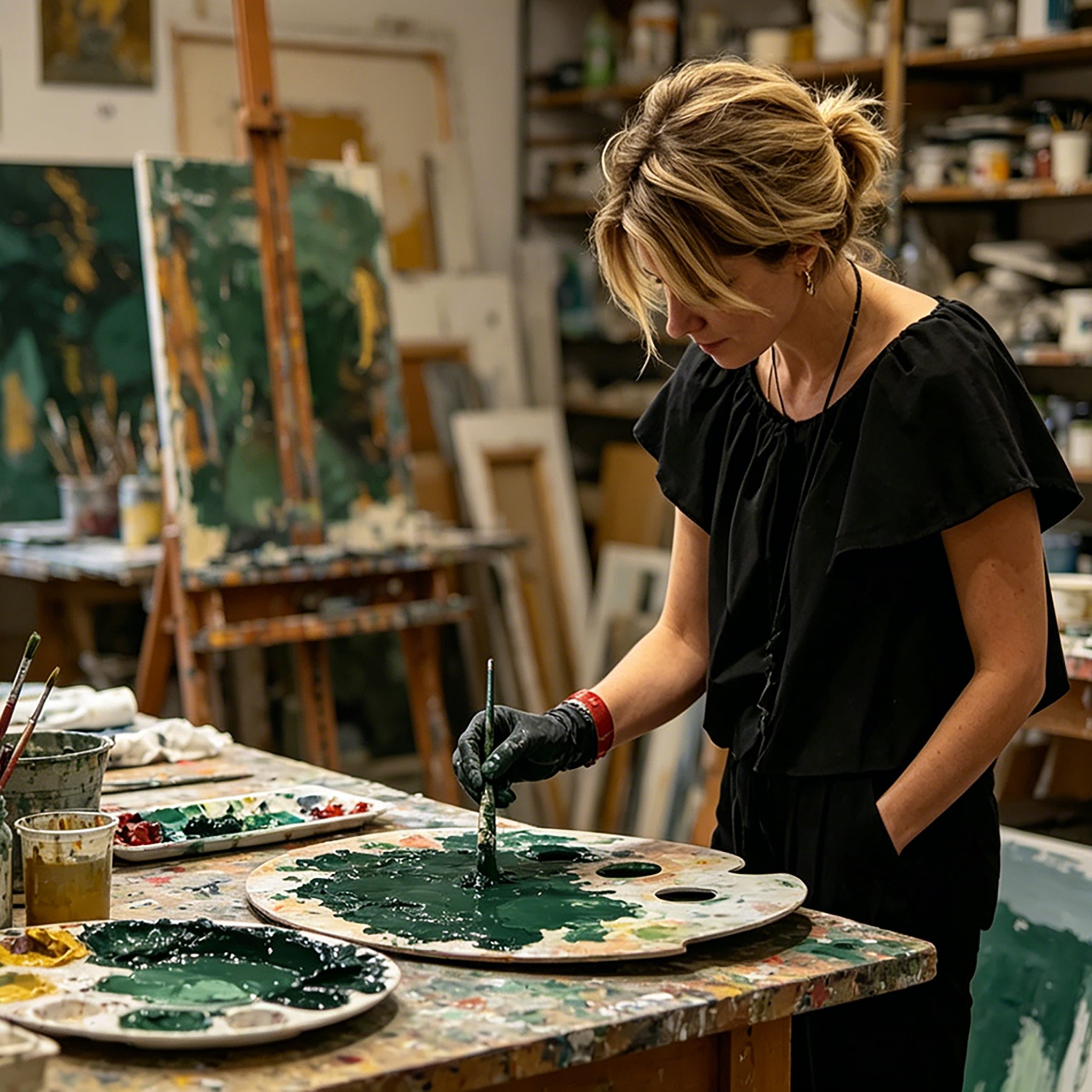 Hand-Painted "Verdant Eclat" Oil Painting – Textured Abstract Statement Canvas for Modern Luxury
