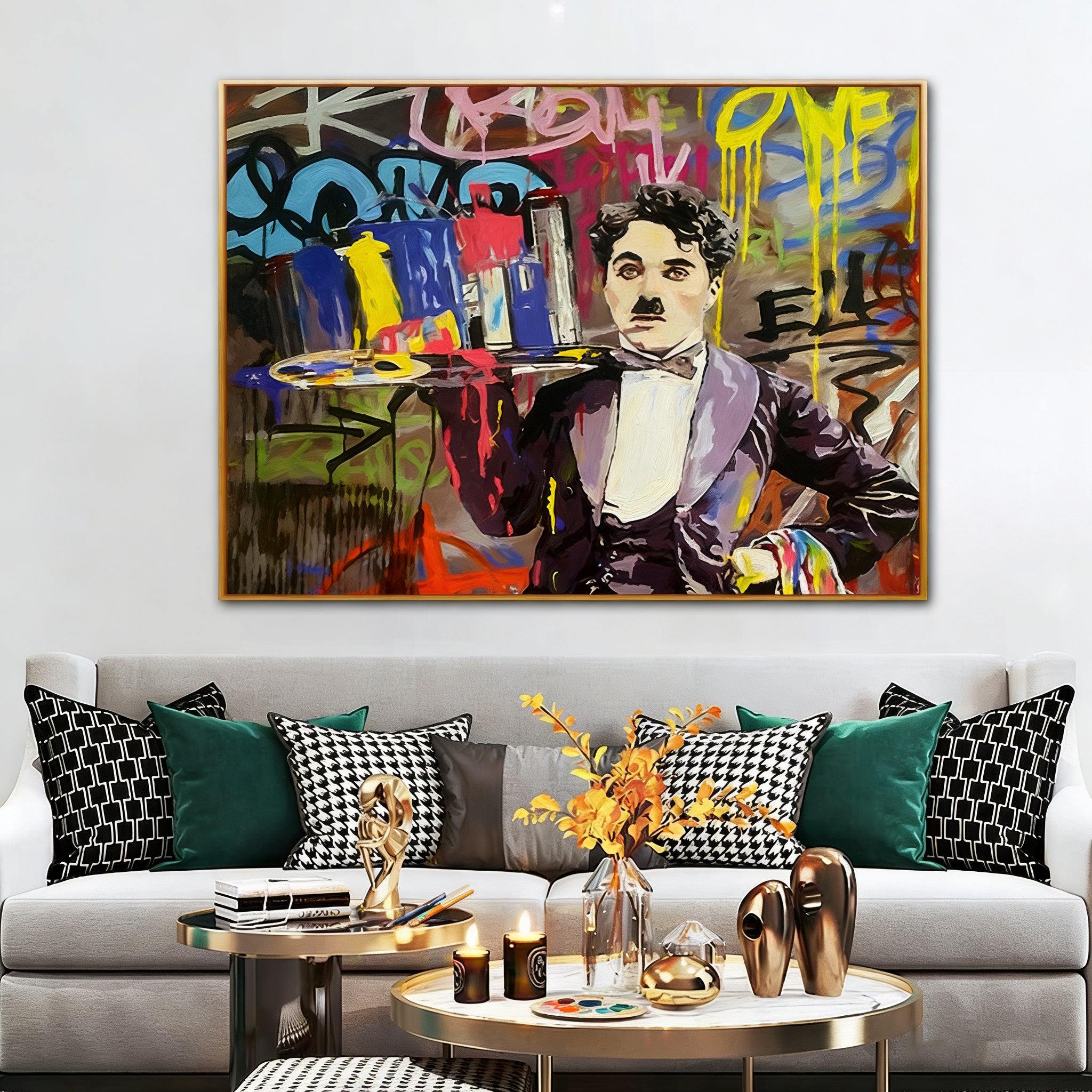 Hand-Painted Pop Art "The Icon" Oil Painting – Bold Graffiti-Inspired Statement Canvas for Urban Spaces