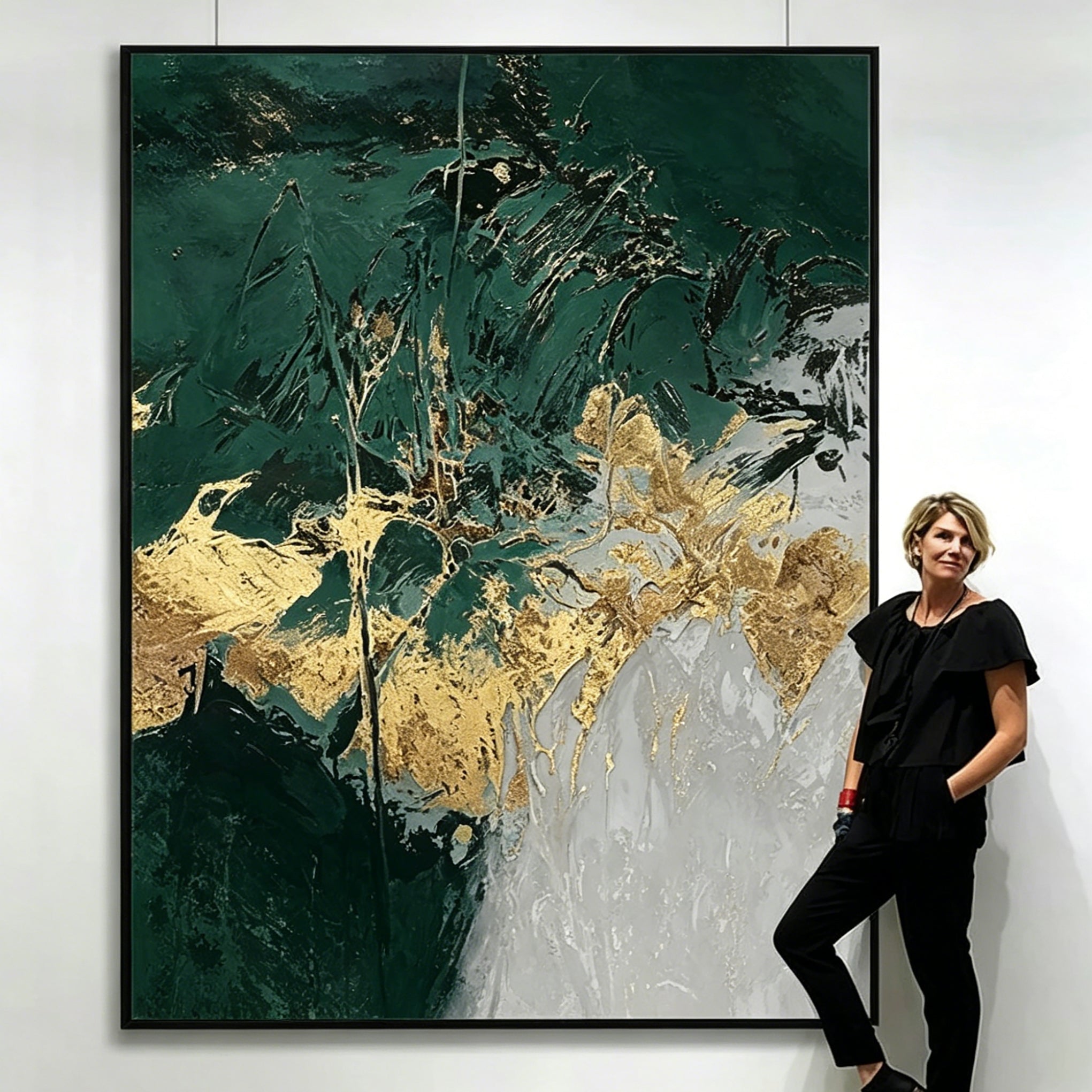 Hand-Painted "Verdant Eclat" Oil Painting – Textured Abstract Statement Canvas for Modern Luxury
