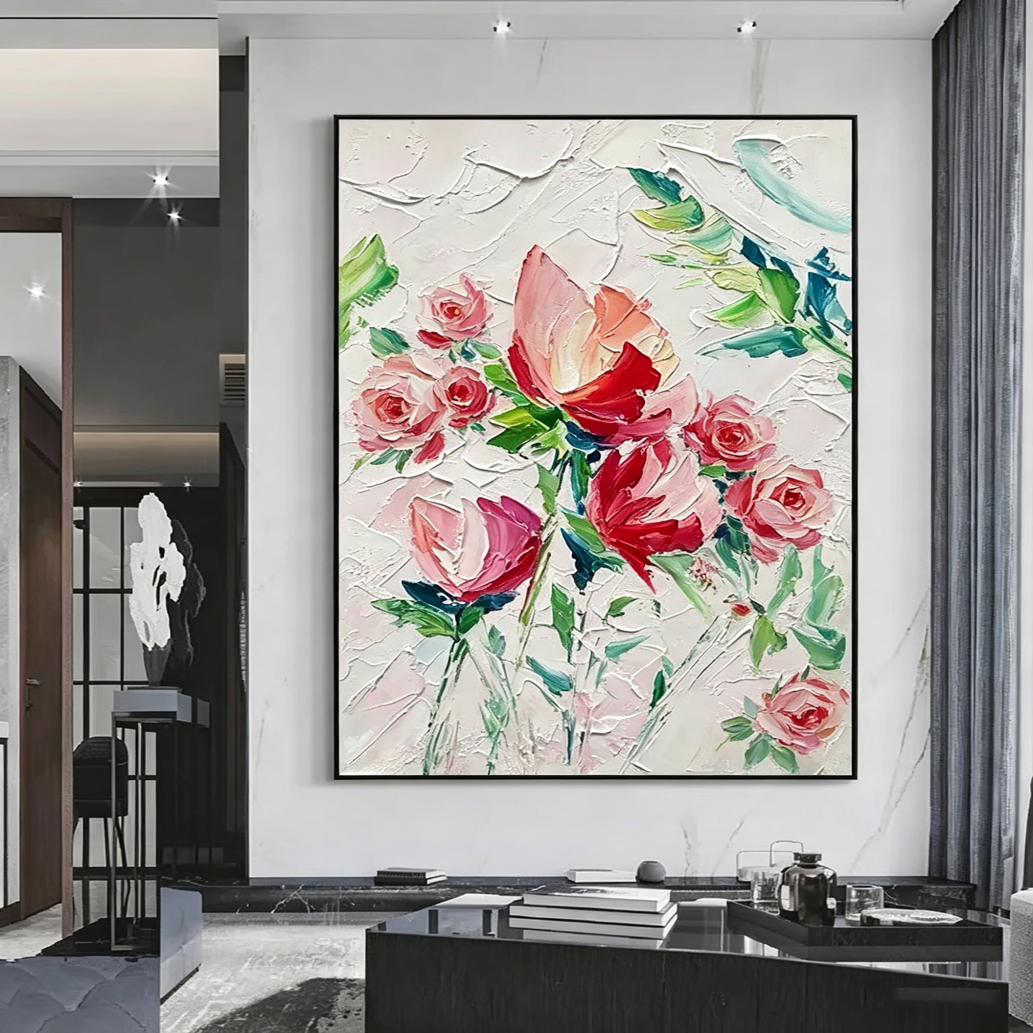 Hand-Painted "Blush Serenade" Oil Painting – Textured Floral Statement Canvas for Romantic Interiors