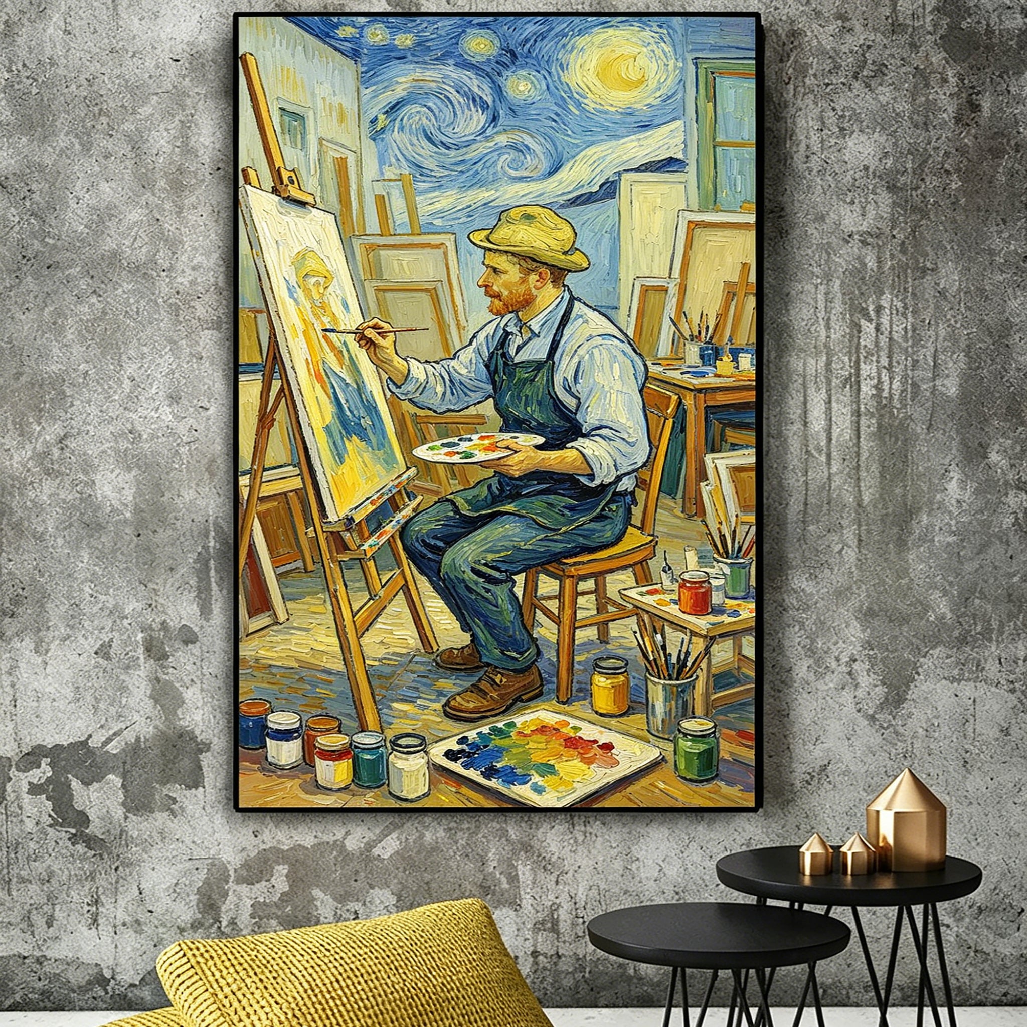 Hand‑Painted Painter In Studio Scene Oil Painting | Vibrant Impressionist Style Wall Art